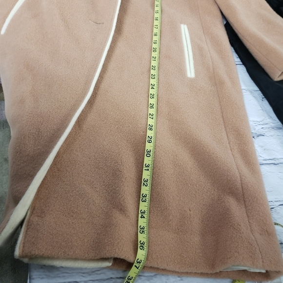 VINTAGE 90s Felted Wool Coat Med. Camel & Cream Midi Length GUC - Picture 8 of 15